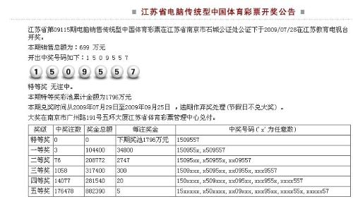 江苏省传统型七位数体育彩票