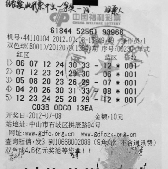 双色球大奖票图样